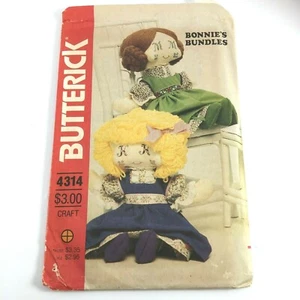 Stuffed Doll Pattern Butterick 4314 19" Bonnie's Bundles Monogrammed Eyes Uncut - Picture 1 of 4