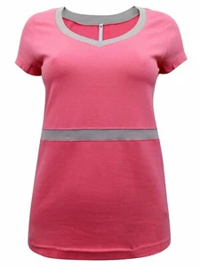 New Sizes 6-26 Coral & Taupe Cotton Rich Short Sleeve Top T-Shirt Blancheporte - Picture 1 of 3