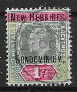 NEW HEBRIDES SG9 1908 1/= GREEN & CARMINE WMK CROWN CA USED - Picture 1 of 1