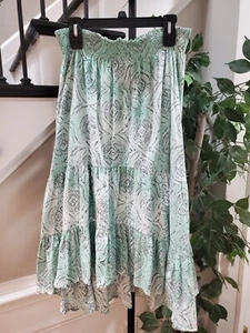 LC Lauran Conrad Women's Green & White Floral Elastic Waist Flared Skirt Large - Picture 1 of 9