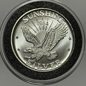 1984 Sunshine Mining Eagle Rare Coin 1 Troy Oz .999 Fine Silver Round Medal - Picture 1 of 8