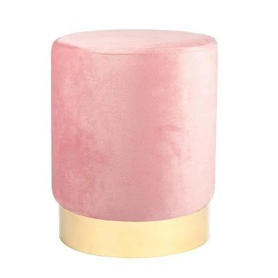 Round Velvet Pouffe Bedroom Dressing Table Accent Footstool 29 x 36cm Pink - Image 1 of 4