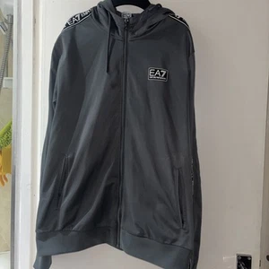 Men's Grey EA7 Armani Zip Hoodie Co-ord With Logo Tape Detail - Picture 1 of 3