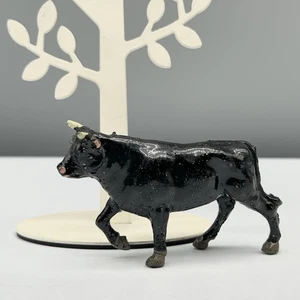 Rare J HILL 2" Solid Black STEER COW 30s LEAD METAL Farm Animal Figure BRITAINS - Picture 1 of 18