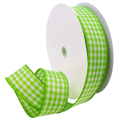Wired Checkmate Ribbon, 1.5 inch by 50 Yards, Lime, 7379.40/50-027 - Image 1 of 3