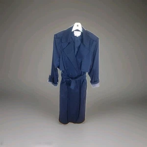 Vintage 90s Oversized Nylon Trenchcoat Size 8 Double Breasted Jacket Navy Belt - Bild 1 von 9