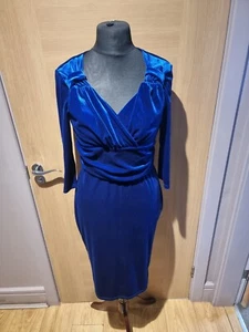 Vintage Chic For Top Vintage Retro Royal Blue Velvet V Neck Shift Dress - Sz 12 - Picture 1 of 13
