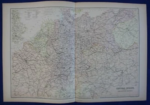 EUROPA CENTRAL, ALEMANIA, AUSTRIA, FERROCARRILES, mapa antiguo original, Weller, 1884 - Imagen 1 de 4