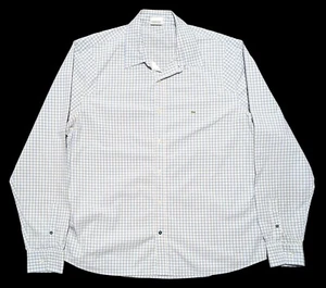 Lacoste Shirt Mens XL Long Sleeve Button Up Blue White Gray Check EUC - Picture 1 of 3