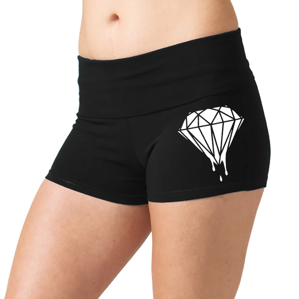 Juniors Dripping Diamond Yoga Shorts Black Booty Dance Gym Workout Leggings V293 - Image 1 of 1