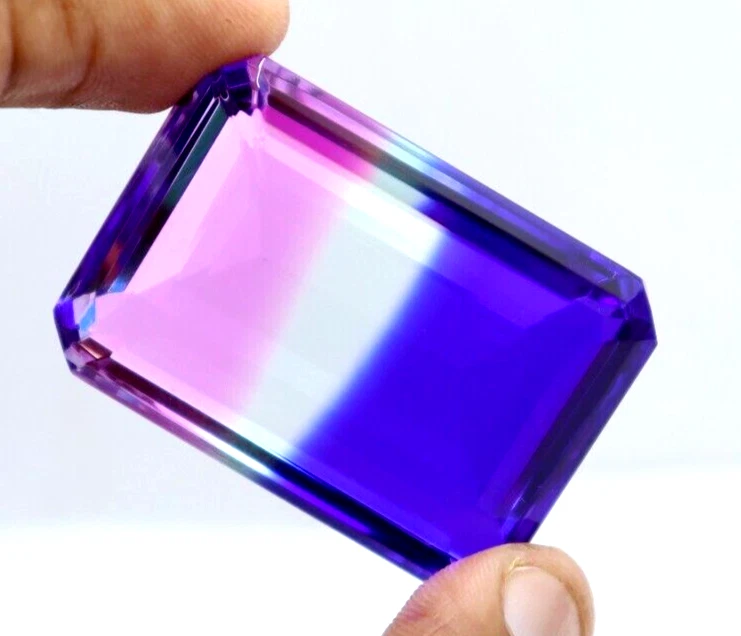 Lab-Created Tourmaline 152 Ct Brazilian Multicolor Emerald Cut Loose Gemstone - Image 1 of 4