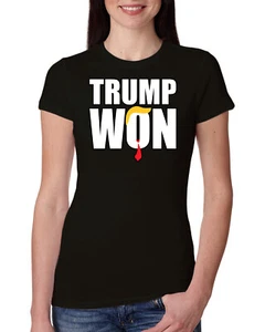 Trump Won 2024 Classic Red Tie Hair Womens Slim Fit Junior Tee - Picture 1 of 8