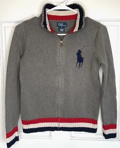 Polo Ralph Lauren Big Boys Full Zip Cardigan Sweater Sz M Embroidery Logo Preppy - Picture 1 of 17
