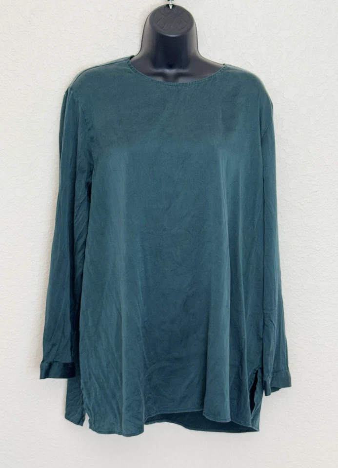 Eileen Fisher Womens Large Silk Top Long Sleeve Stretch Tunic Timeless Holiday - Image 1 of 4