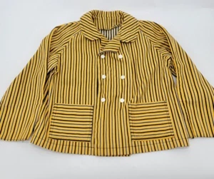 Vintage Yellow Navy Blue Striped Horseshoe Button Western Blazer Girls Size 6 - Picture 1 of 14