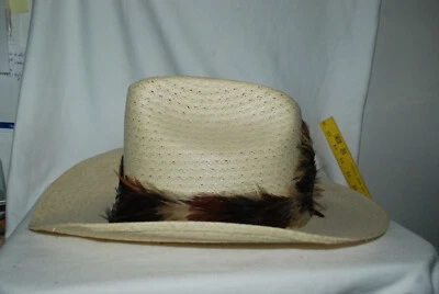 Vintage Men'shigh sierra Genuine Koko Kooler Feather Tan Straw Hat 7 1/2 - Image 1 of 4