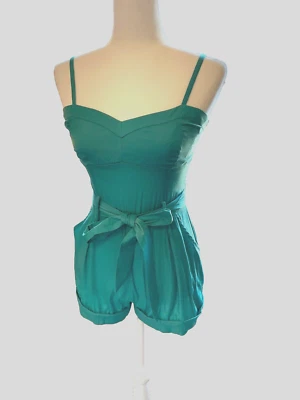 Vintage Woman's Guess Romper Green Adjustable Spagetti Straps Smocked GUC  27 - Image 1 of 4