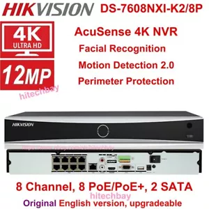 Hikvision 4K 8CH 8PoE AcuSense NVR 2SATA 12MP IP Video Recorder DS-7608NXI-K2/8P - Picture 1 of 9