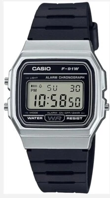 Reloj digital Casio clásico LCD negro y plateado F-91WM-7AEF LCD Foto 1 de 3