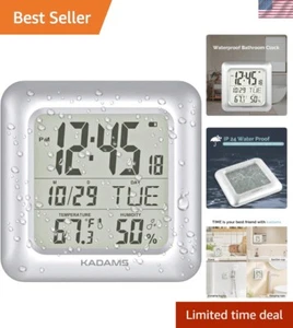Stylish Silver Shower Clock with Temperature, Humidity & Multi-Language Calendar - Picture 1 of 11