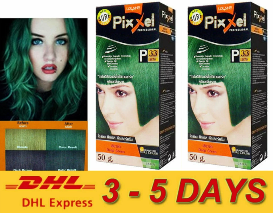 2x Lolane Pixxel Hair Permanent Dye Color Cream Green Color Shade P33 Deep green - Image 1 of 3