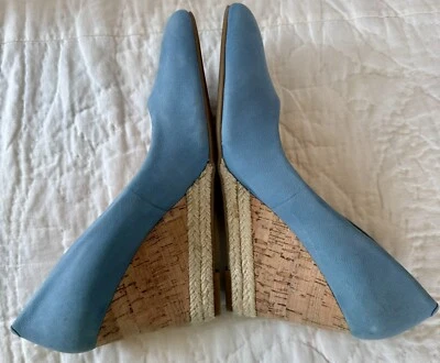 FRANCO SARTO  Blue Calix Leather Wedge 3 1/2" Cork & Jute Accent Size 9M NEW - Image 1 of 4