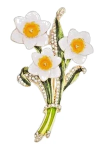 Napier Daffodils Bouquet White Spring Flowers Silver Tone Pin Brooch w Box NEW - Picture 1 of 3