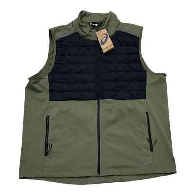 NWT  $60 ASICS Men's Green & Black Knit Vest With Pockets Full Zip Size XL - Image 1 of 3