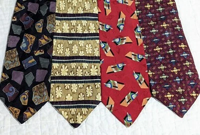 4 VTG LUXURY Neck Ties XMI 100% Italian Silk Made USA Abstract Geometric Retro - Image 1 of 4