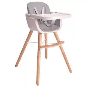 3-in-1 Convertible Wooden High Chair Baby Toddler Highchair with Cushion Grey - Picture 1 of 6