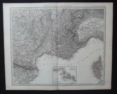 Antique Map: South-East France & Marseille, Europe, Stieler 1874 - Image 1 of 4