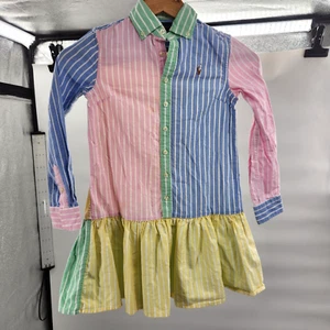 Polo Ralph Lauren Pastel Striped Shirt Dress Girls Size 8 Colorblock Preppy - Picture 1 of 9