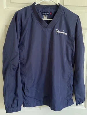 MLB New York Yankees Navy Blue Pullover Lined Baseball Jacket - Youth Size L - Image 1 of 4