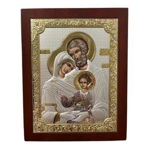 (PR-4/005G/K) Holy Family Byzantine Silver Christian Icon/Greek/Handmade (Red... - Picture 1 of 7
