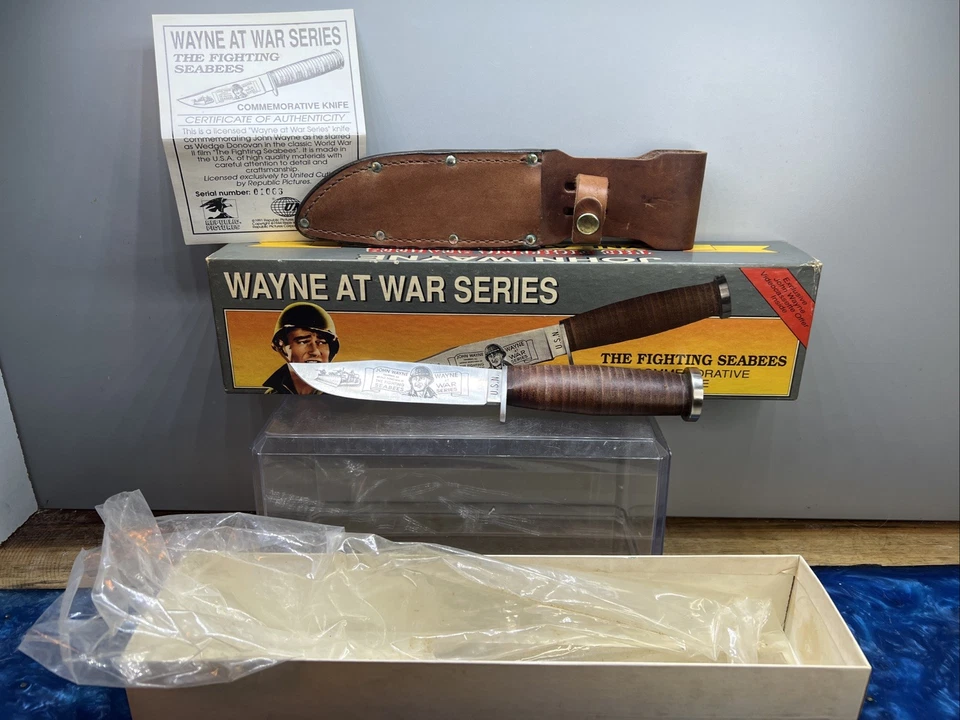 Cuchillo Camillus 1991 EE. UU. John Wayne At War The Fighting Seabeas Mark 1 I Navy USN Foto 1 de 4