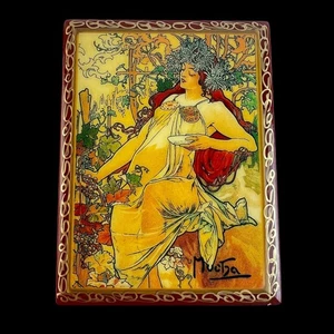 Rot & Gold Scharnier Lack Schmuckkästchen - Alphonse Mucha Herbst Jugendstil Design - Bild 1 von 8