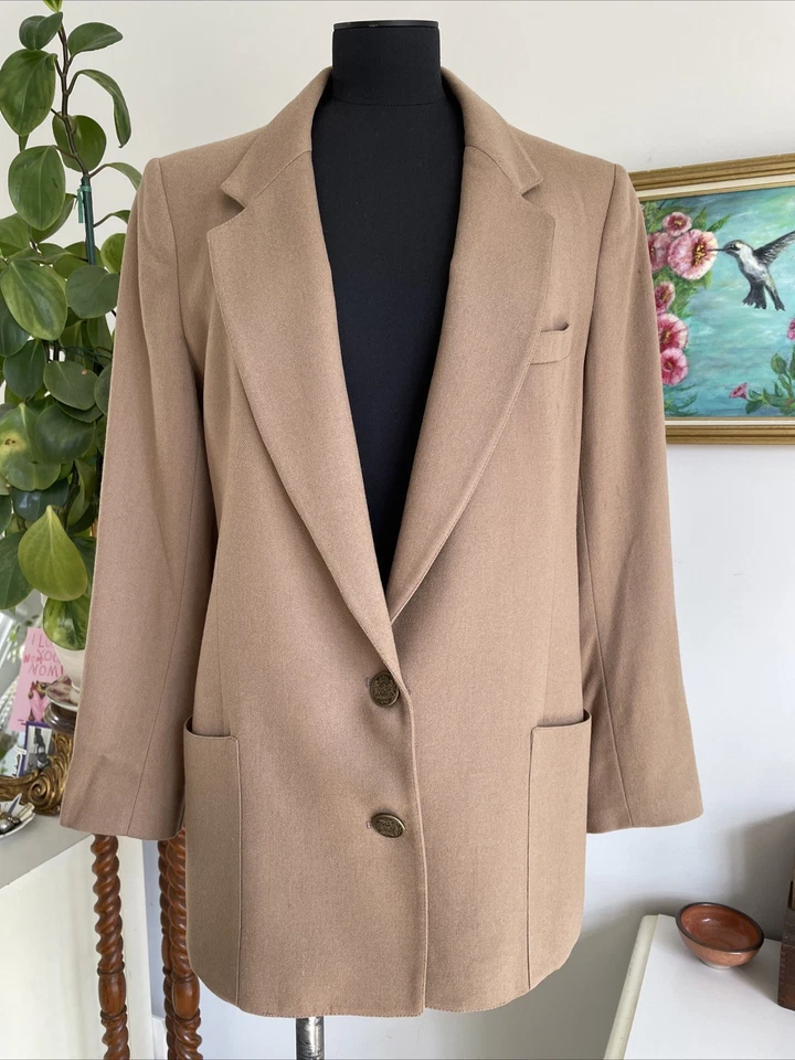 Vtg 90s Womens Netural Tailored Wool Blazer Size 8 Academia Capsule Old Money - Image 1 of 4