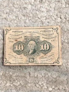 1862 10 CENTS GEO. WASHINGTON FRACTIONAL POST CURR SCARCE FIRST ISSUE CWE F+/VF - Picture 1 of 2