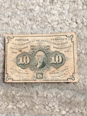1862 10 CENTS GEO. WASHINGTON FRACTIONAL POST CURR SCARCE FIRST ISSUE CWE F+/VF - Image 1 of 2