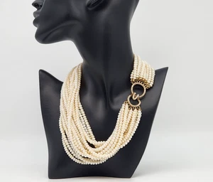 Gold Tone Crystal Faux Pearl 16 Multi Strand Beaded Necklace 16" - Picture 1 of 14