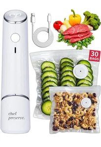 Chef Preserve Compact Vacuum Sealer + 30 Reusable Bags, Portable Machine - Picture 1 of 6
