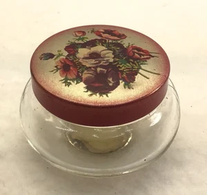 Vintage 40er Glas Aprikosendose Metalldeckel lila Blumen Goodman Bros Vanity - Bild 1 von 8