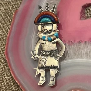 Vintage Carolyn Pollack Sterling Silver Native American Kachina Brooch Pendant - Picture 1 of 11