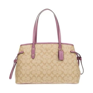 Coach Drawstring Carryall Tote Khaki And Pink Satchel Handbag F57842 - Picture 1 of 20