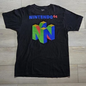 Nintendo 64 N64 Logo Black T-Shirt L 100% Cotton Retro Gaming Graphic Tee - Picture 1 of 7