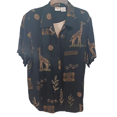 Top Liz Baker para mujer 2X negro con botones safari jirafa vacaciones de colección Foto 1 de 4