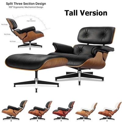 Sillón Mid Century con sillón otomano reclinable silla de cuero con carcasa Foto 1 de 4