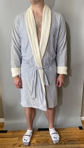 Polo by Ralph Lauren Blue Woven & Cream Terry Cloth Tie Front Bath Robe Size S/M - Picture 1 of 11