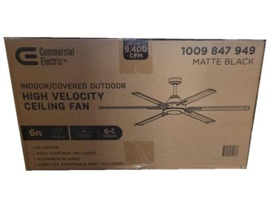 Commercial Electric 6 ft. Indoor/Outdoor Matte Black Ceiling Fan with Wall Co... - Image 1 of 2