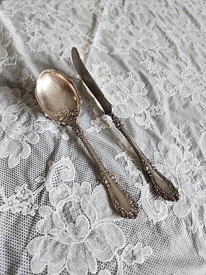 "Cazuela para servir Rogers 1904 vintage bayas cuchara plateada 6"" y cuchillo de mantequilla" Foto 1 de 4